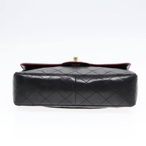 CHANEL Matelasse Turn Lock Chain Hand Bag Lamb Skin Black Gold CC Auth - Picture 4 of 16